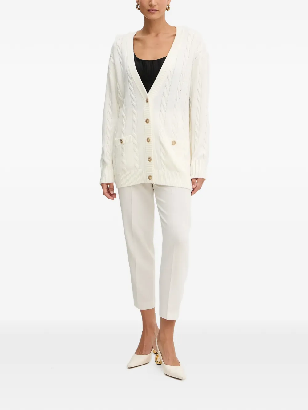  Guess Usa Cable-knit Button Cardigan - White 