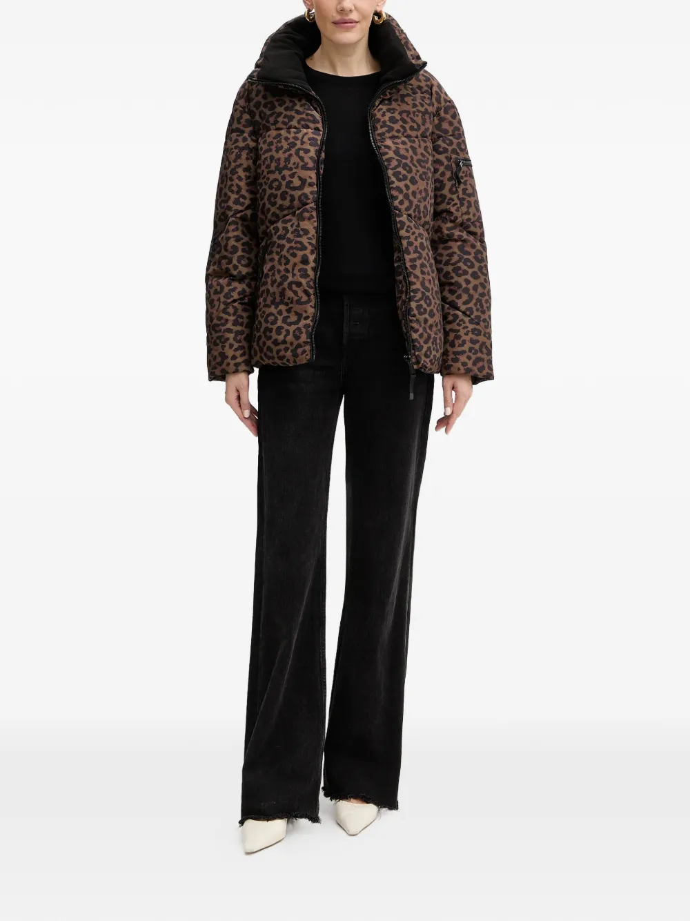  Guess Usa Animal-print Zip-up Jacket - Brown 