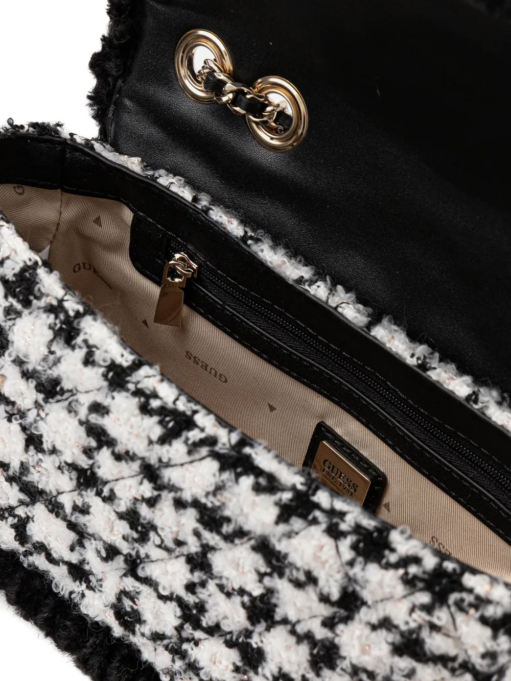 Quilted Houndstooth Chain Cross Body Bag