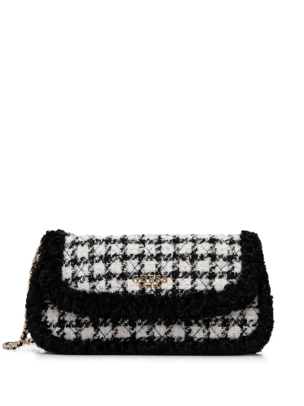 GUESS USA quilted houndstooth chain cross body bag - Bianco