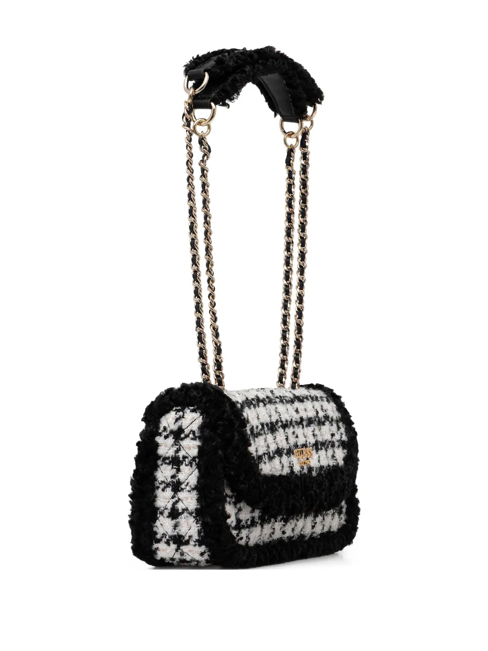 Quilted Houndstooth Chain Cross Body Bag