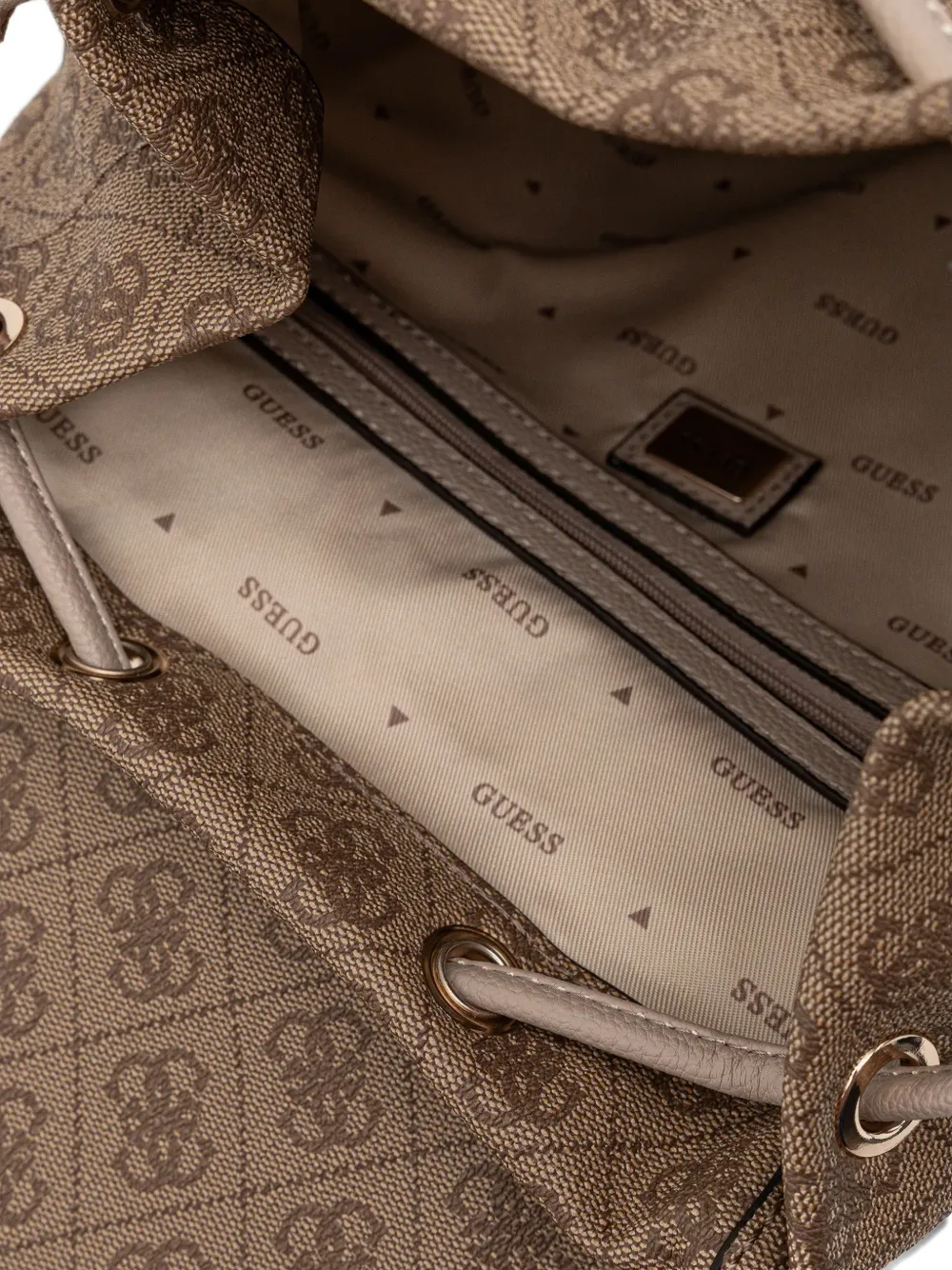  Guess Usa Manhattan Monogram Flap Backpack - Brown 