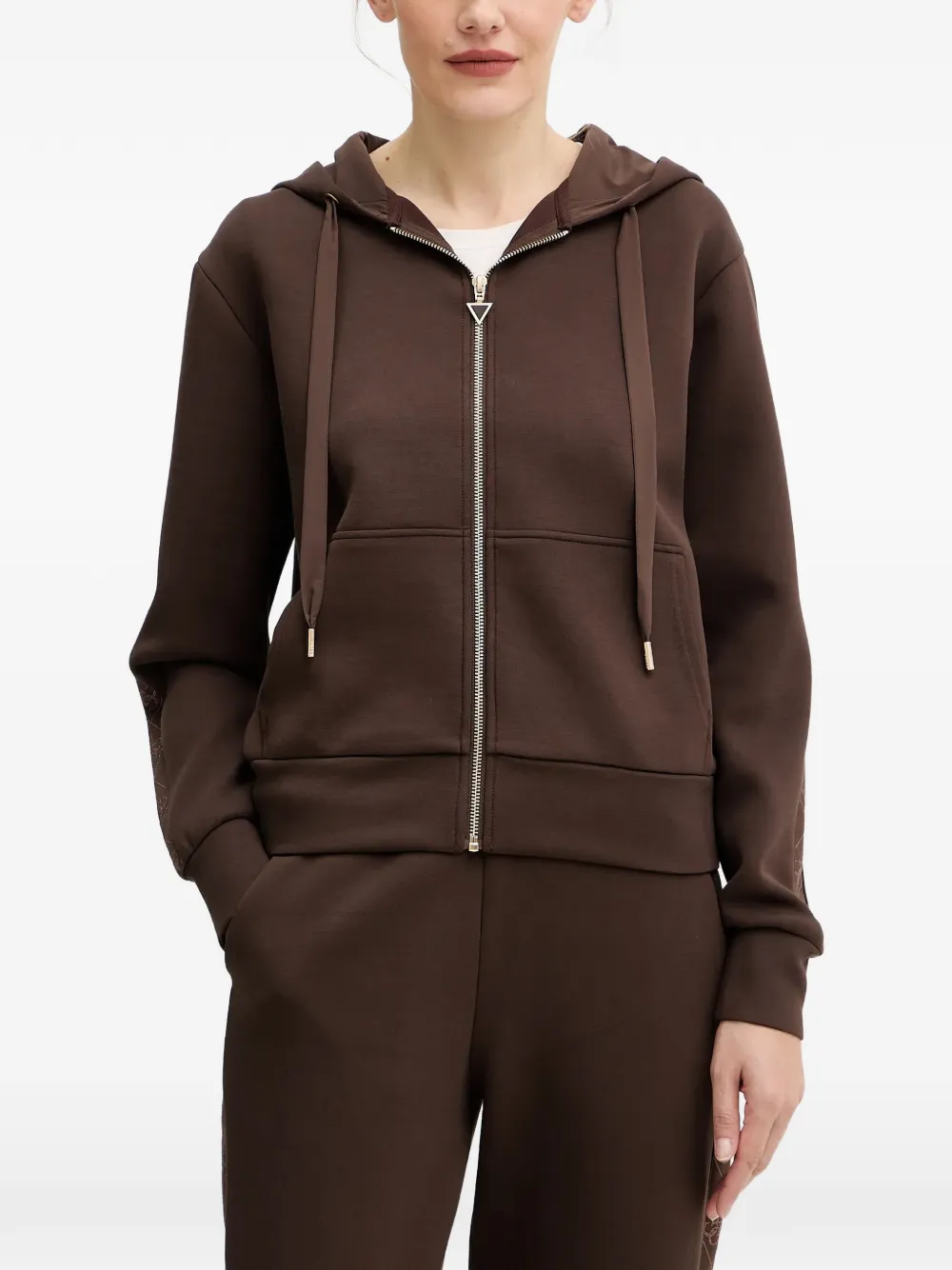 GUESS USA zipped embellished hoodie - Brown