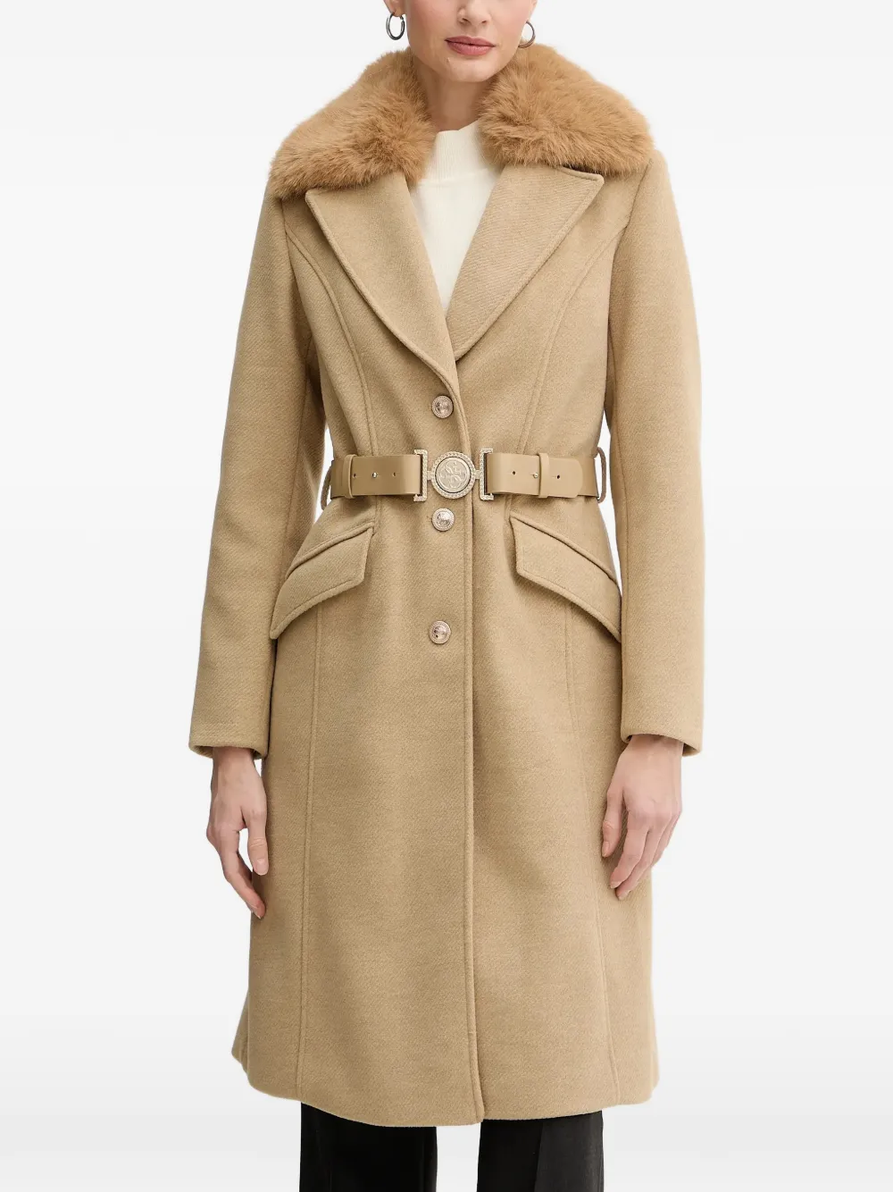GUESS USA faux fur belted coat - Toni neutri
