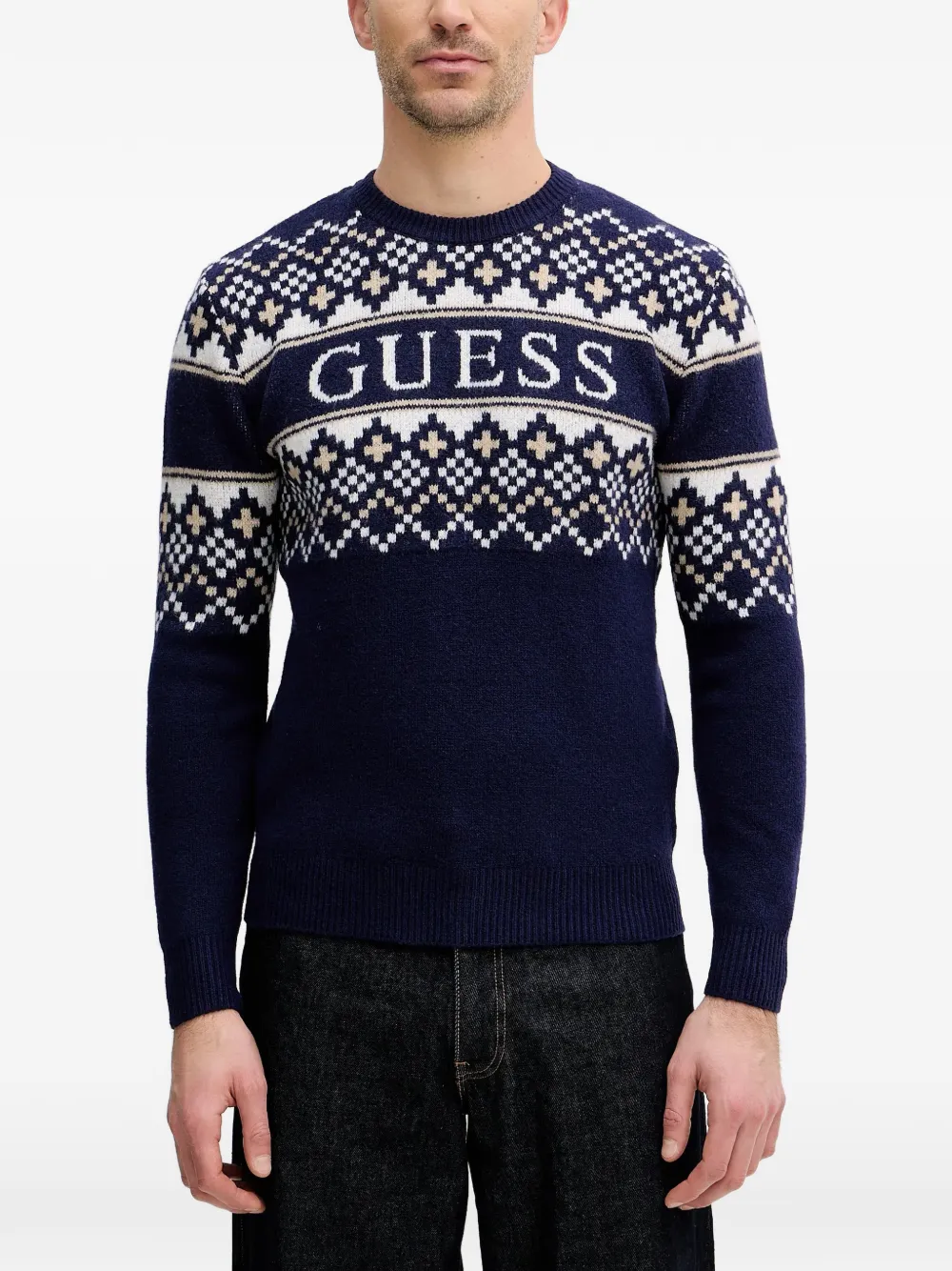 GUESS USA fair isle round neck sweater - Blu