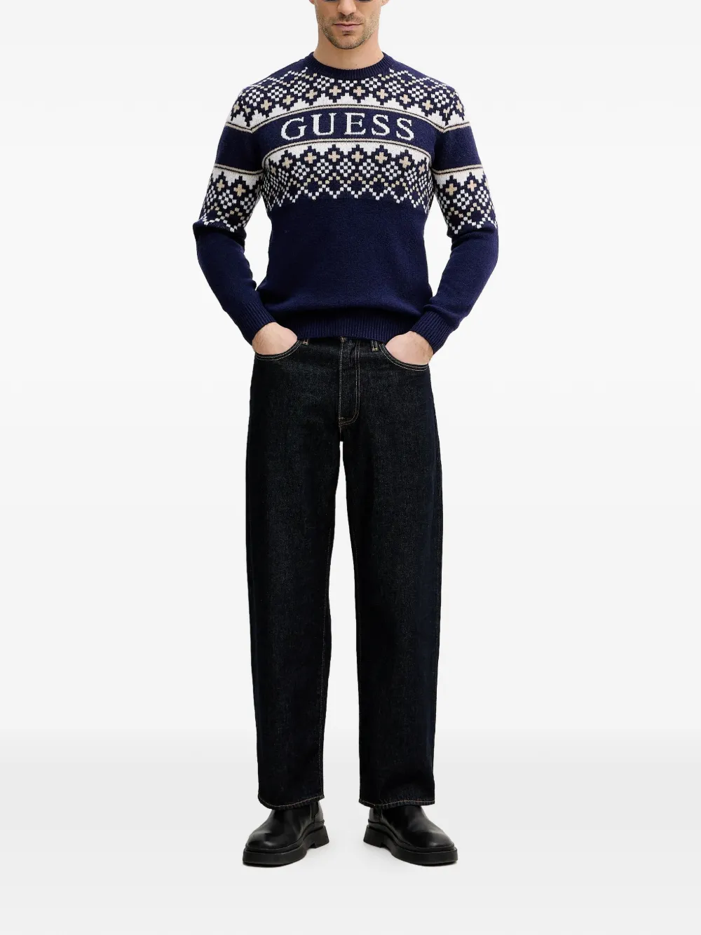 GUESS USA fair isle round neck sweater - Blauw