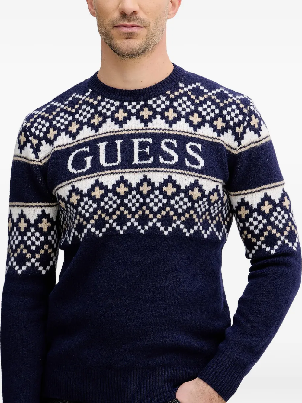 GUESS USA Fair Isle trui met ronde hals Blauw