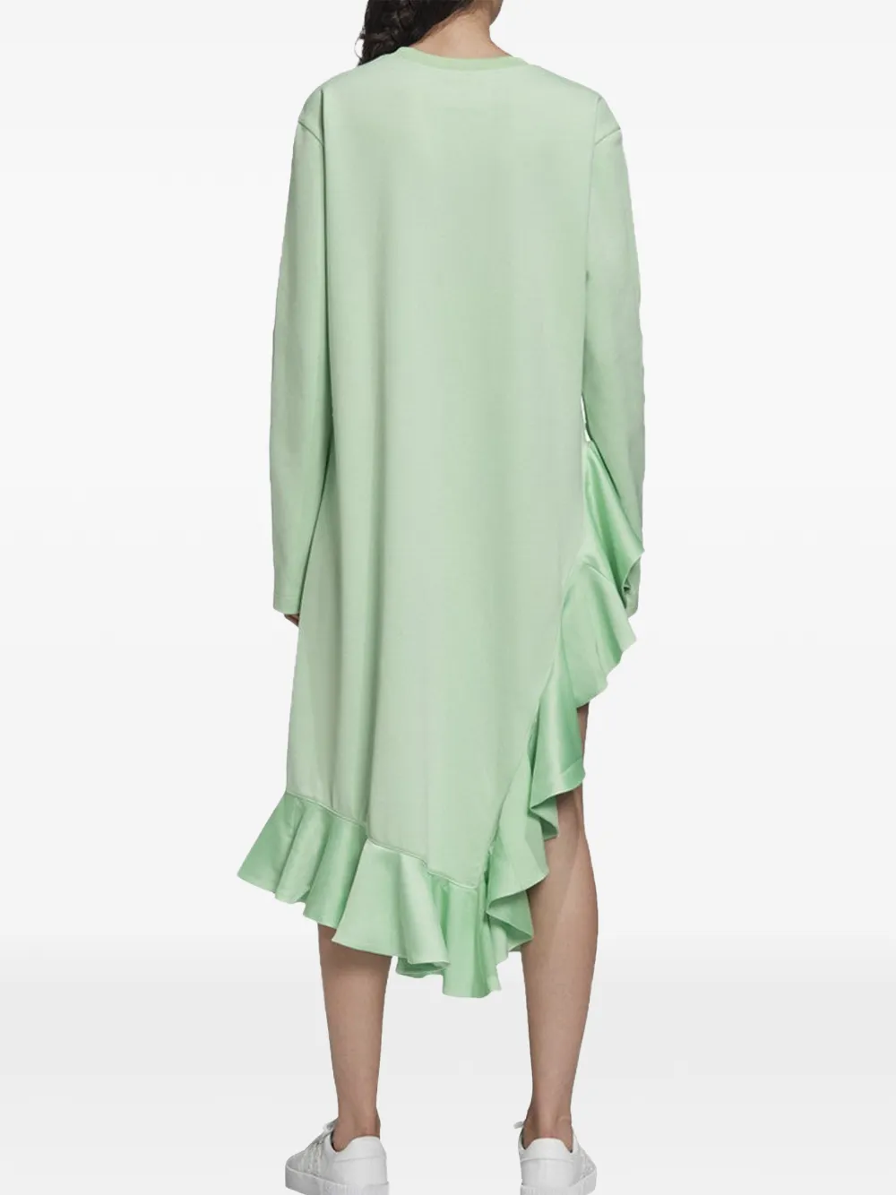 adidas Asymmetrische jurk met ruches en lange mouwen Groen