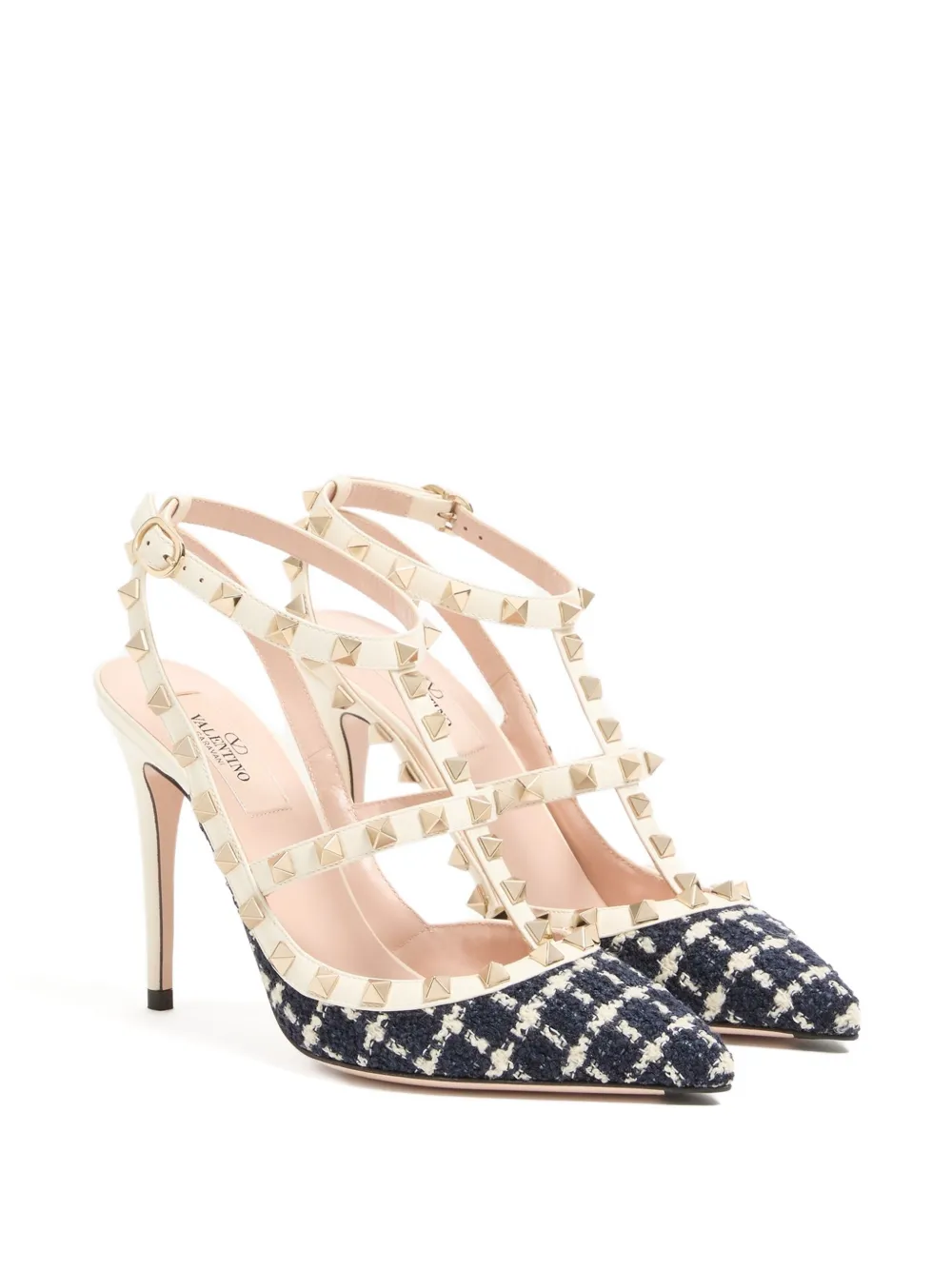 Valentino Garavani Rockstud geruite pumps Blauw