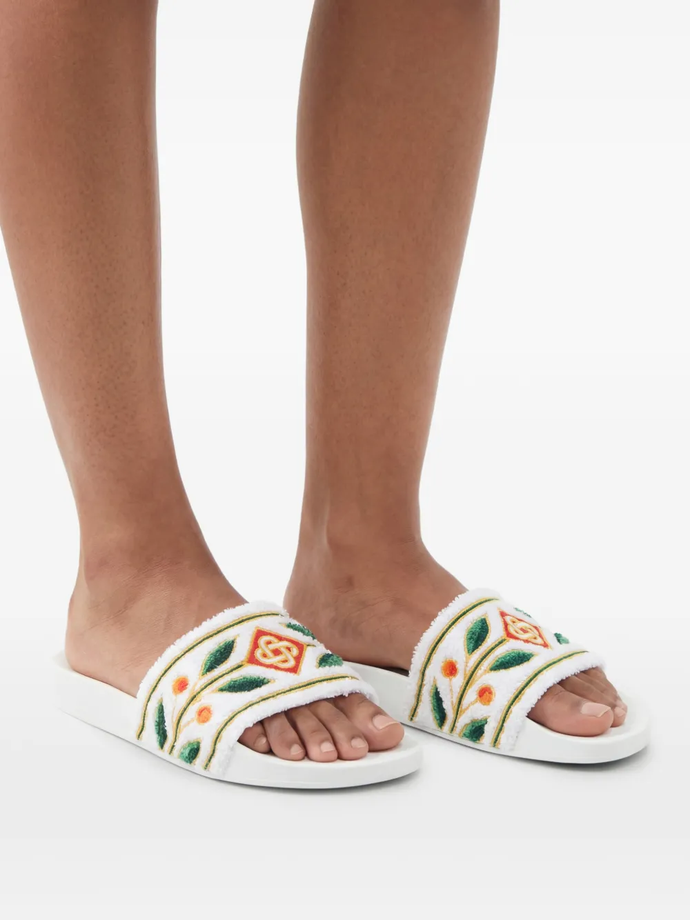 Casablanca Slippers met geborduurde bloemen Wit