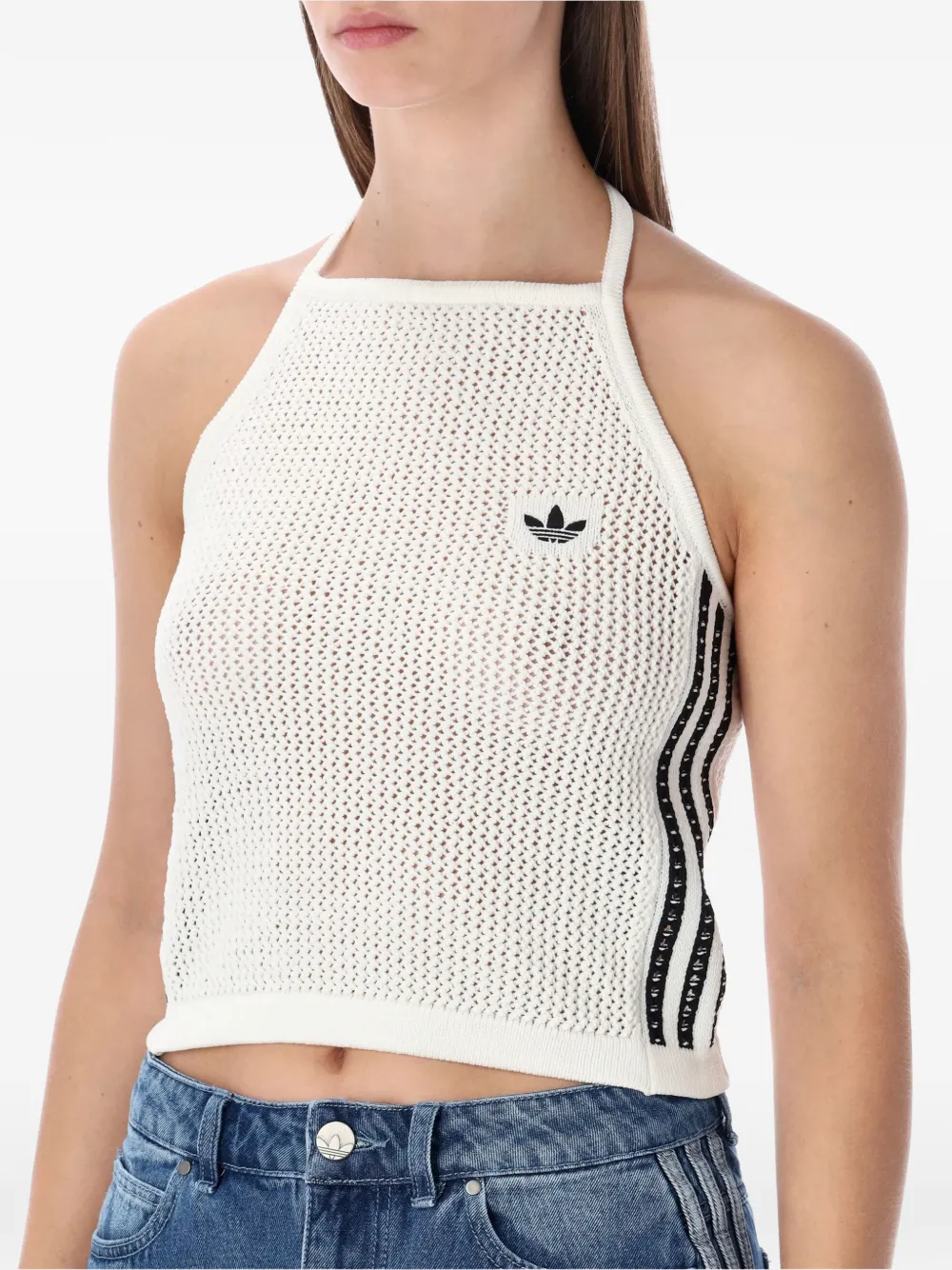 adidas Gehaakte top met streepdetail Wit