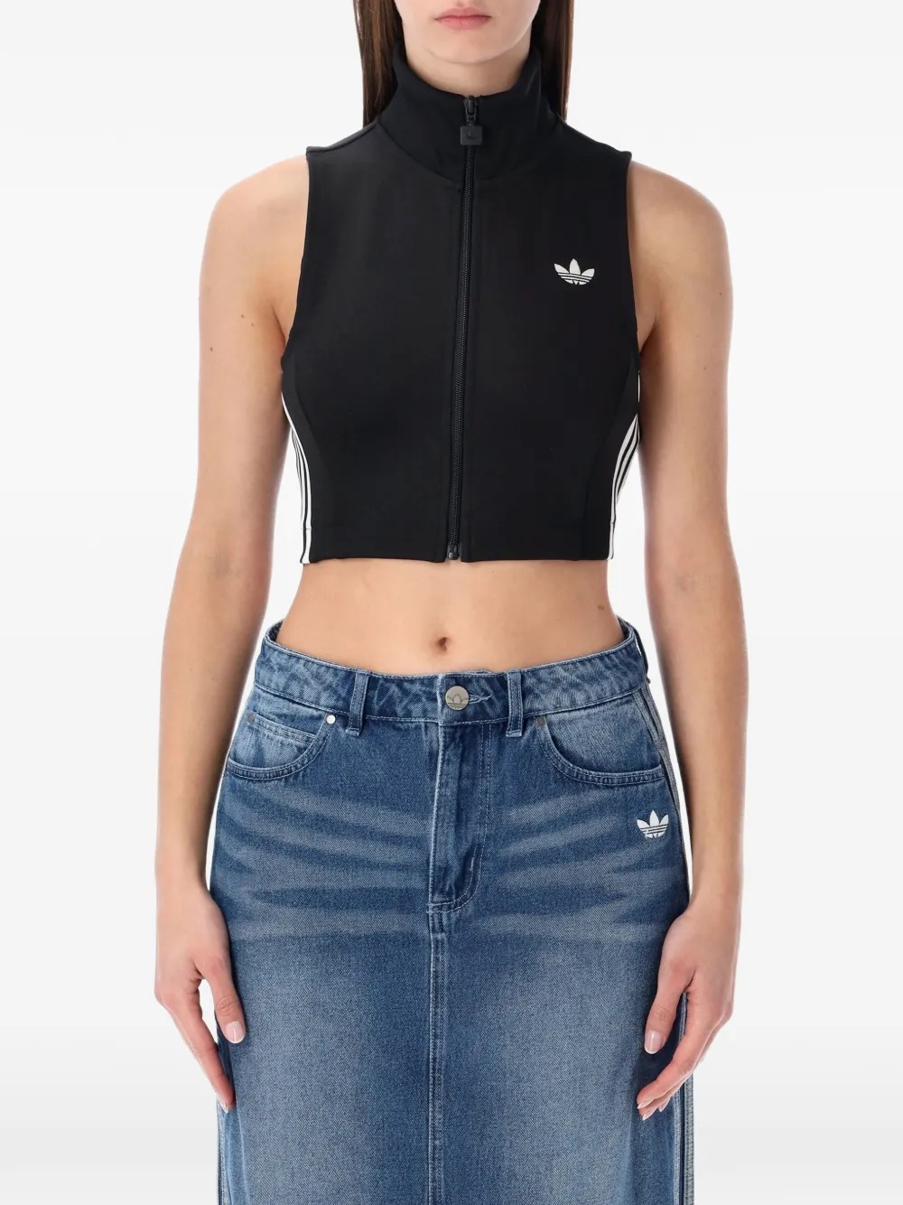 adidas zip sleeveless top - Nero