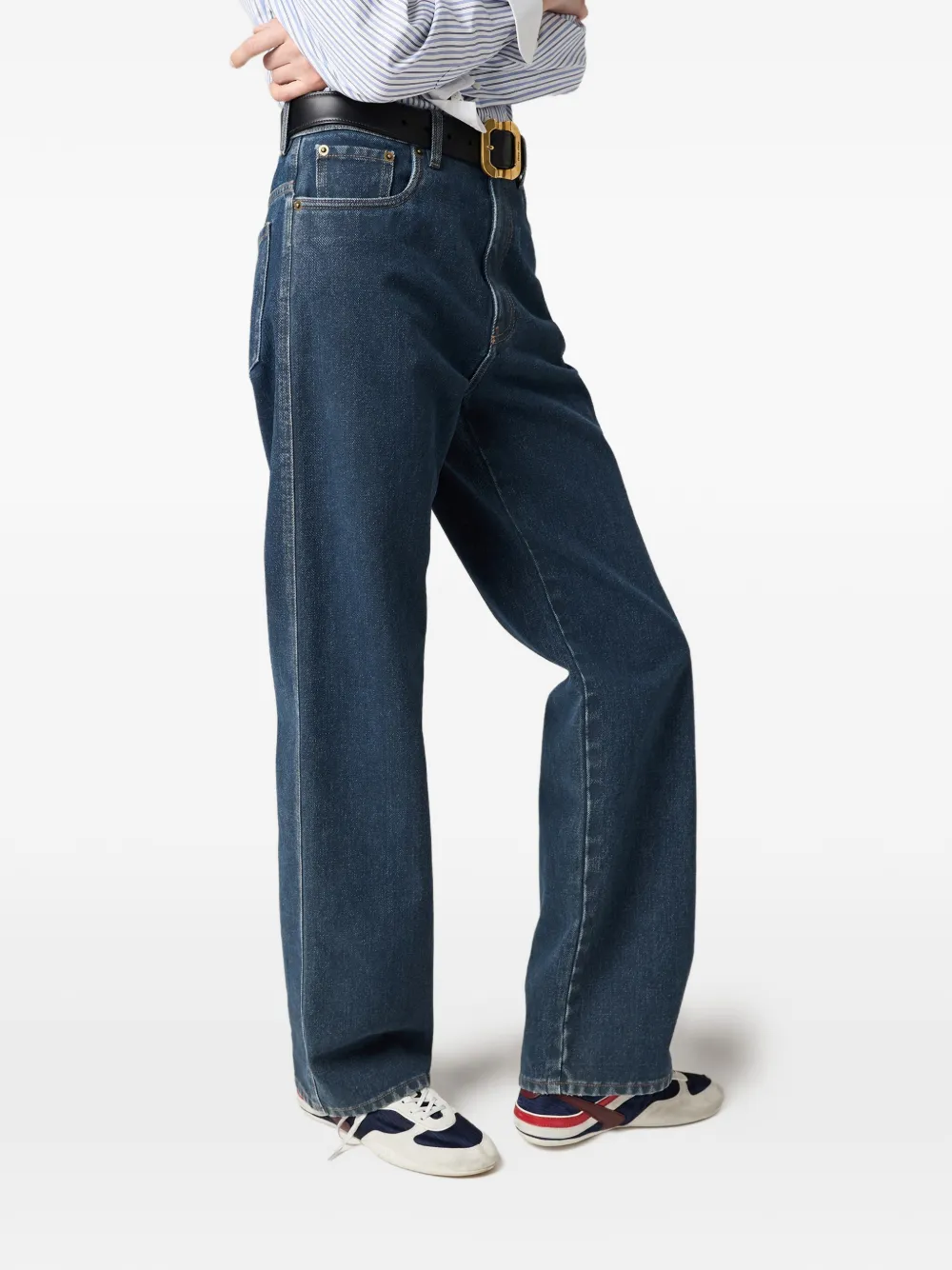 Miu Flocked jeans met geborduurde patch Blauw