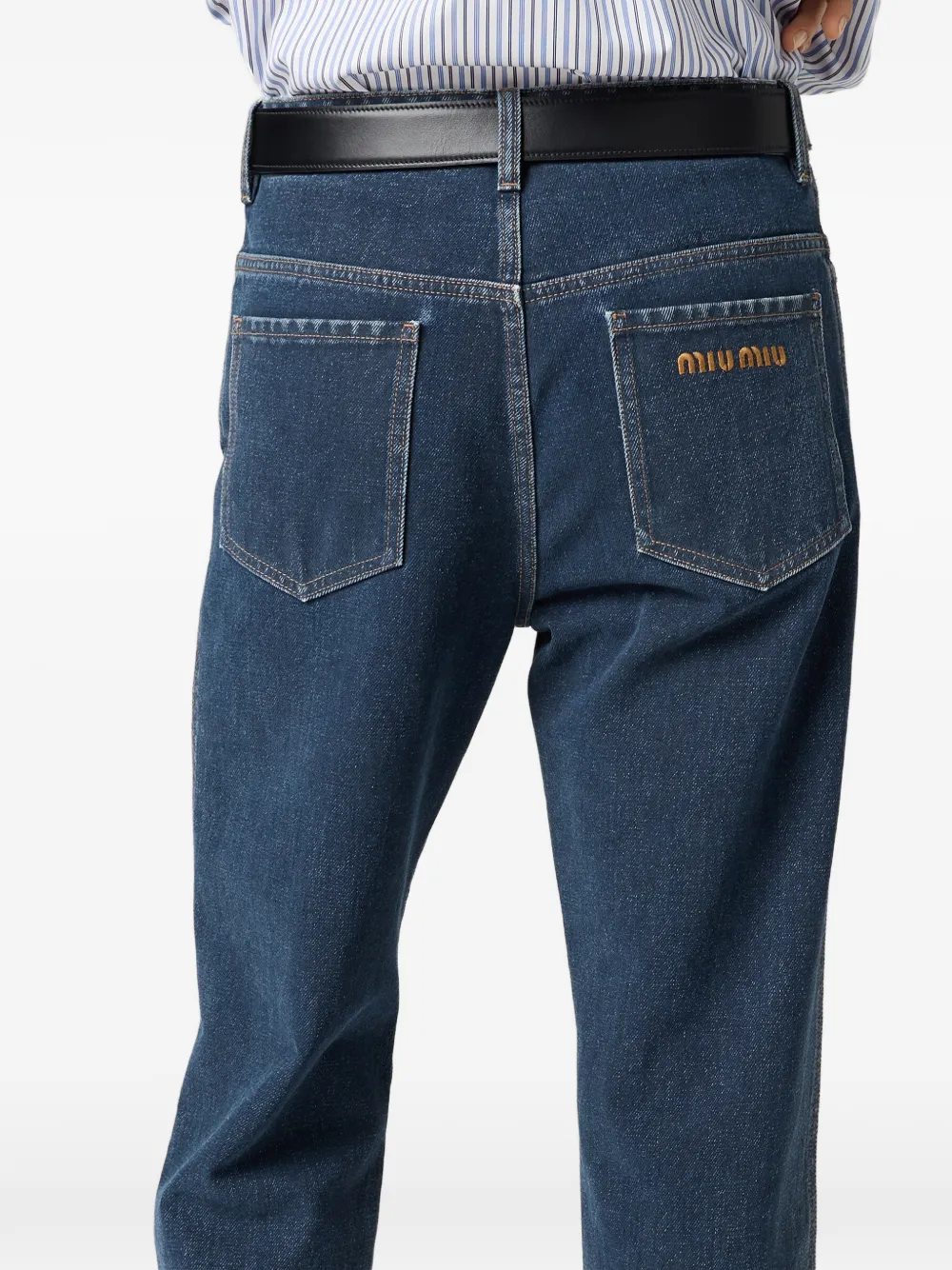 Miu Flocked jeans met geborduurde patch Blauw