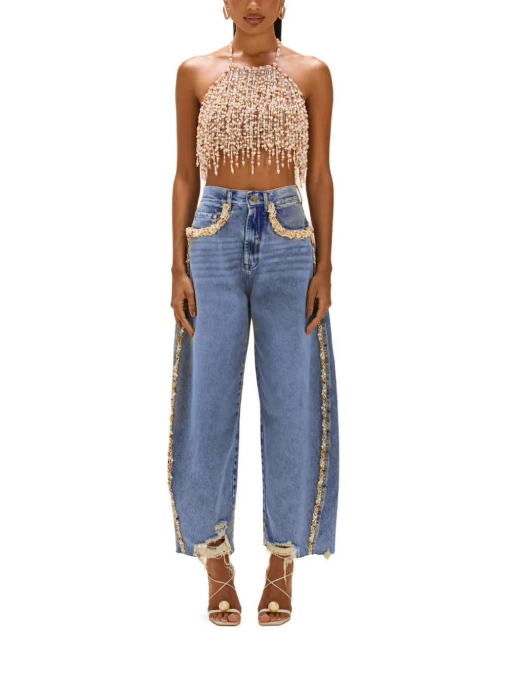 PatBO Camila Coelho jeans met kralen - Blauw