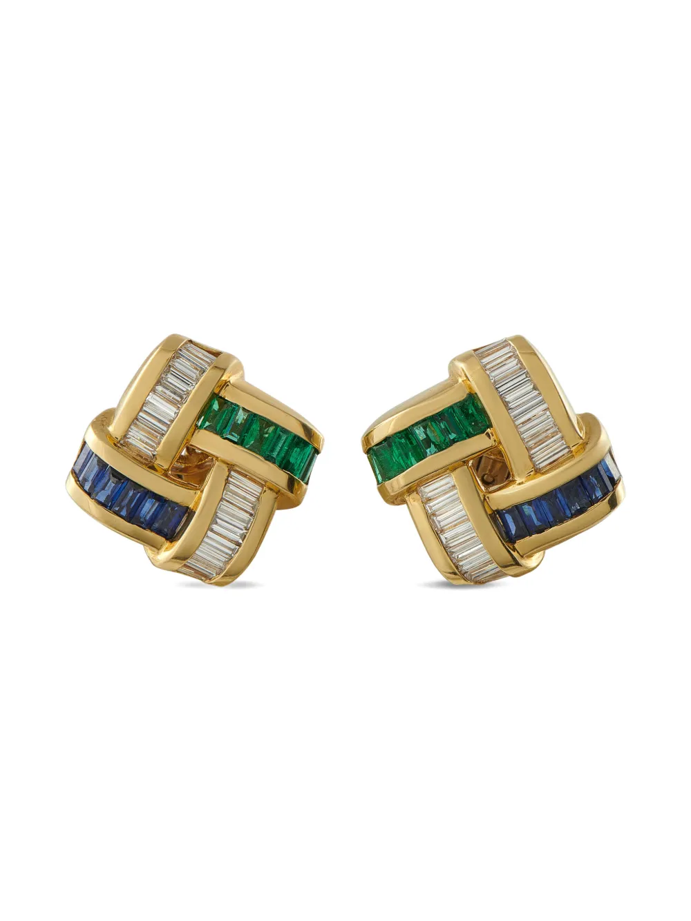 Charles Krypell Charles Krypell 18K yellow gold 2.56ct diamond, emerald, and sapphire earrings - Oro