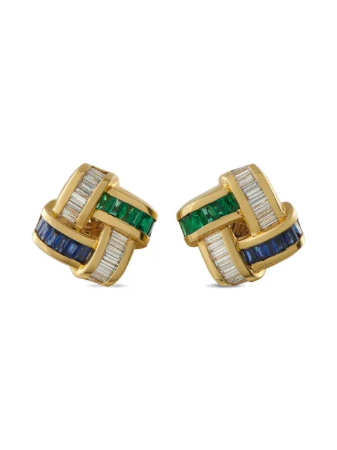 Charles Krypell Charles Krypell 18K yellow gold 2.56ct diamond, emerald, and sapphire earrings 