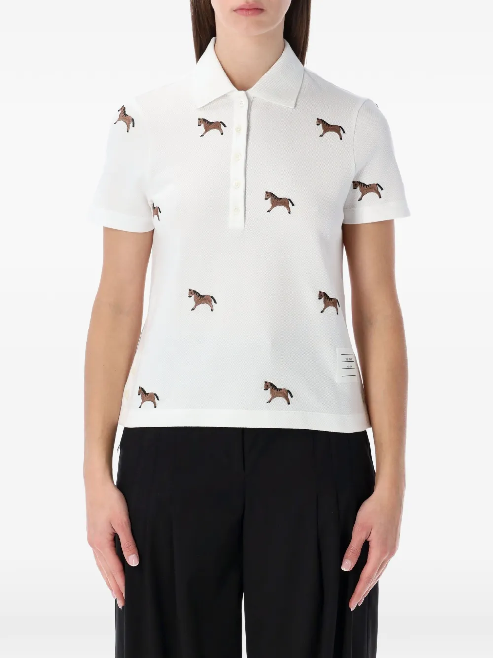 Thom Browne horse-embroidered short sleeve polo shirt - Bianco