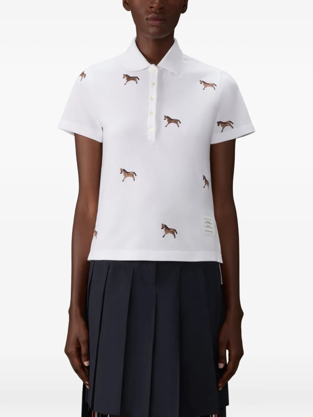 Thom Browne Poloshirt met geborduurd paard en korte mouwen Wit