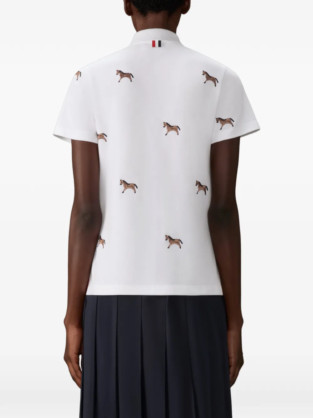 Thom Browne Poloshirt met geborduurd paard en korte mouwen Wit