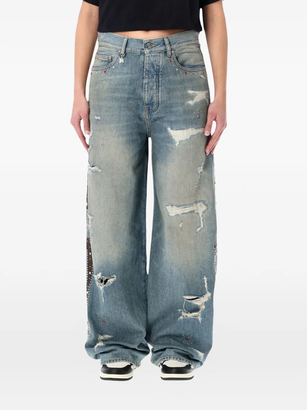 AMIRI studded-detail distressed jeans - Blu