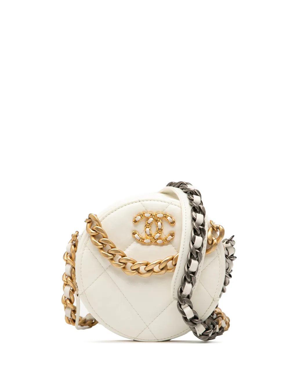 CHANEL Pre-Owned 2020 Lambskin 19 Round Clutch with Chain satchel | White | Image 1