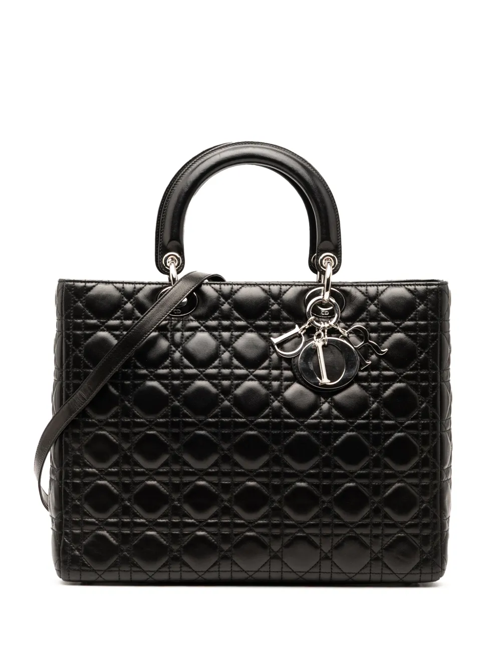 Christian Dior Pre-Owned Borsa a tracolla Lady Dior grande con motivo Cannage 2004 - Nero