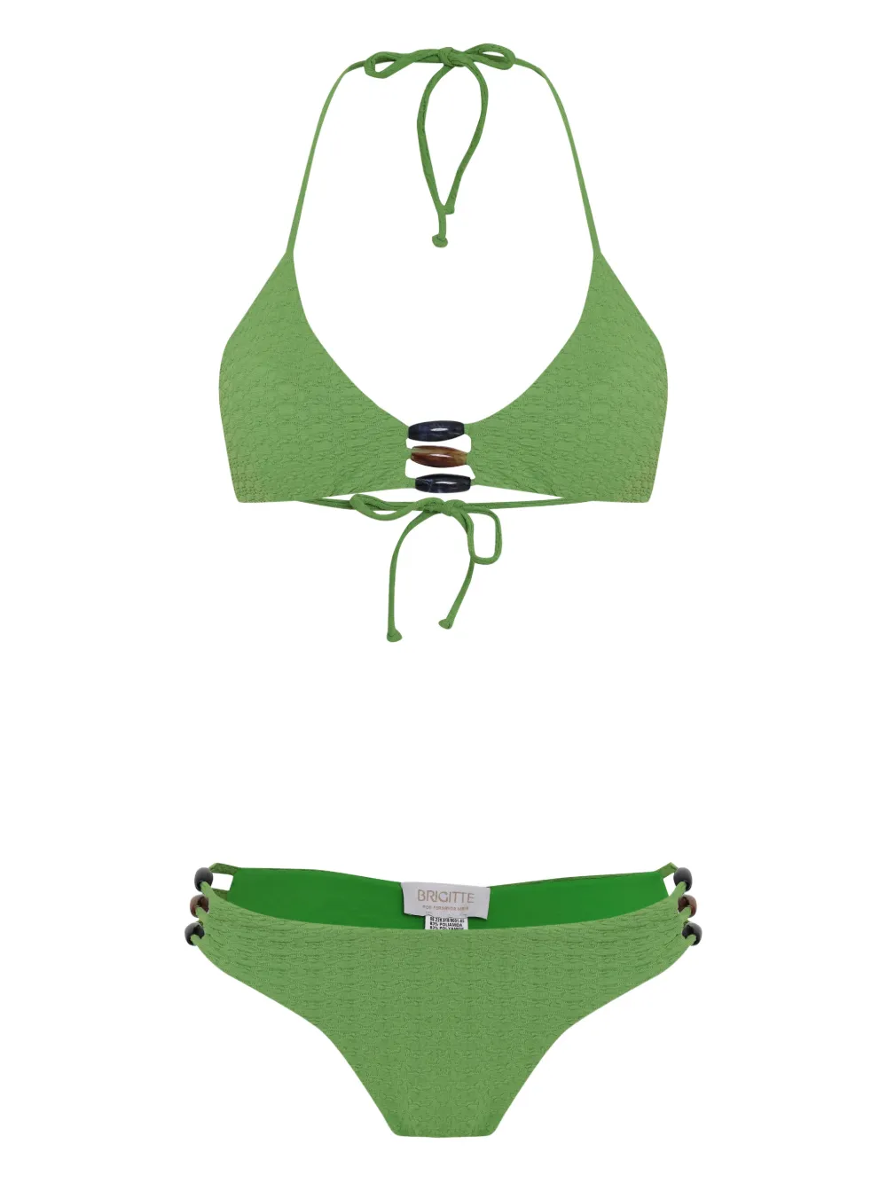 Brigitte beaded-strap textured bikini - Verde
