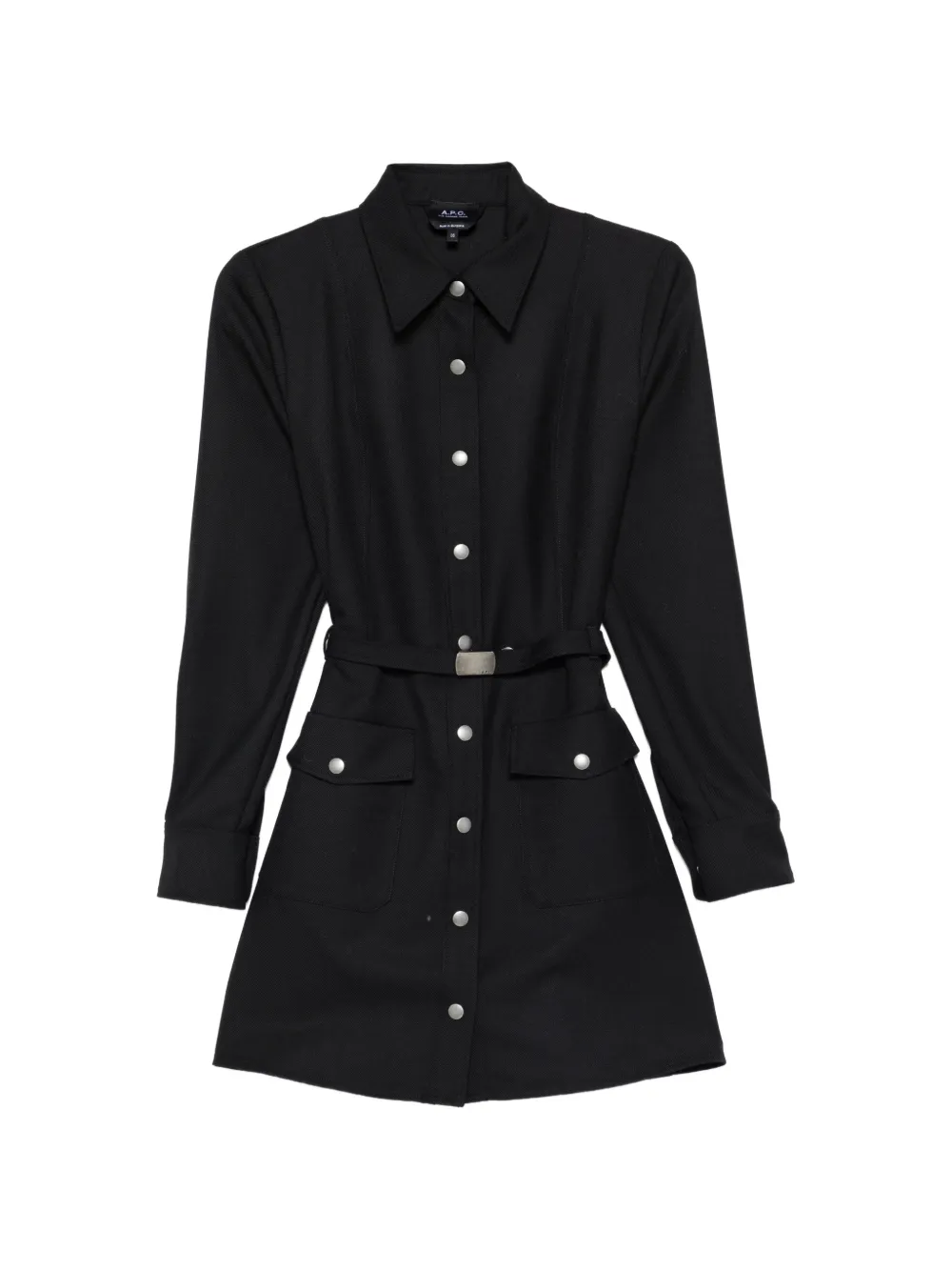 A.P.C. buttoned belted mini shirt dress - Nero