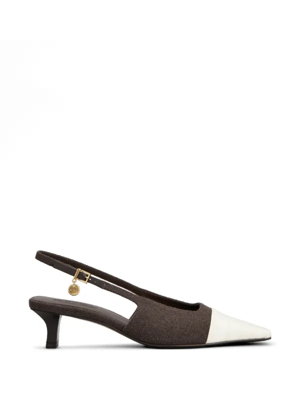 Tod's Slingback Pumps in Canvas and Leather in Brown