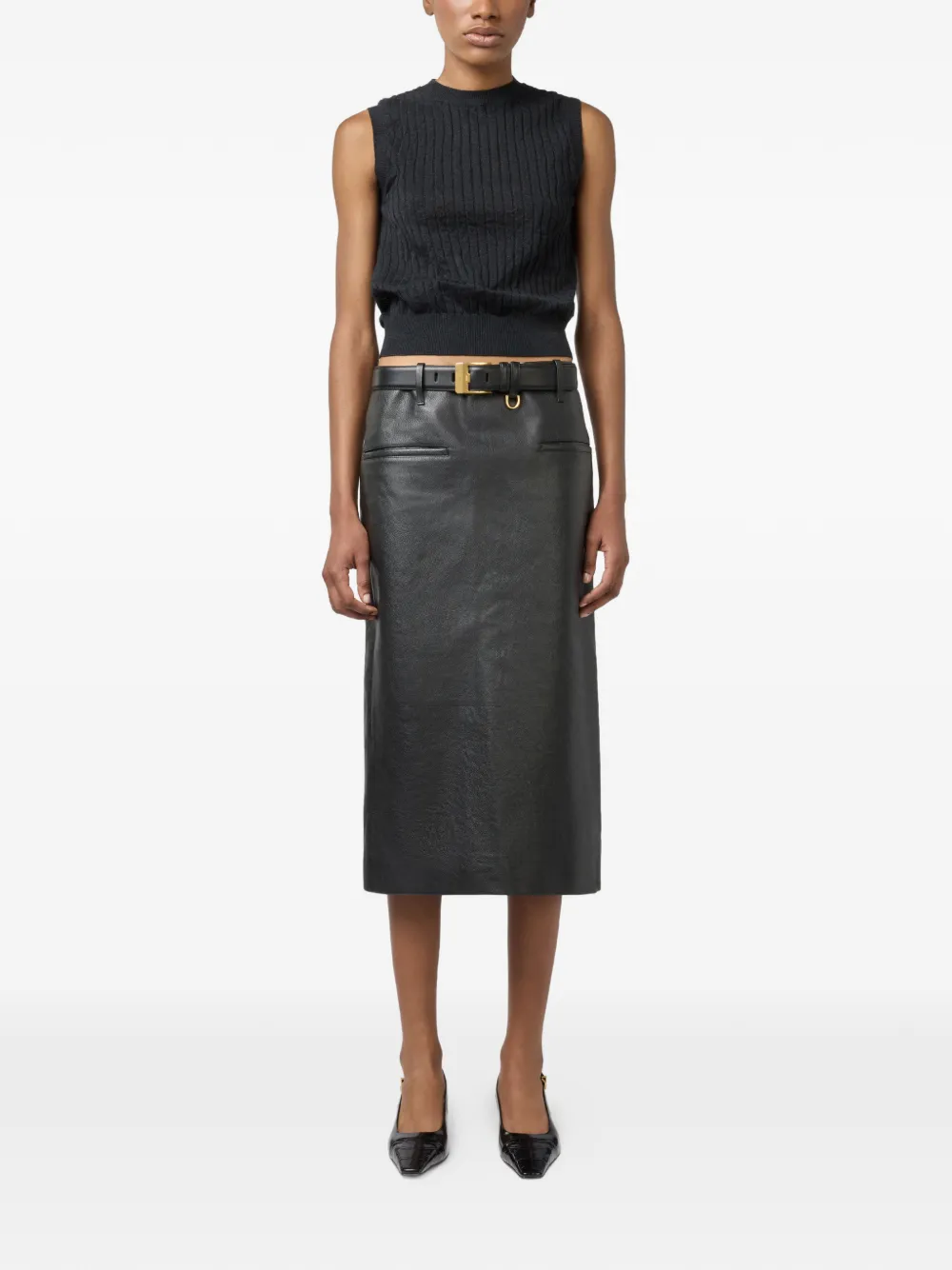  Tod's Falda De Piel Midi - Negro 