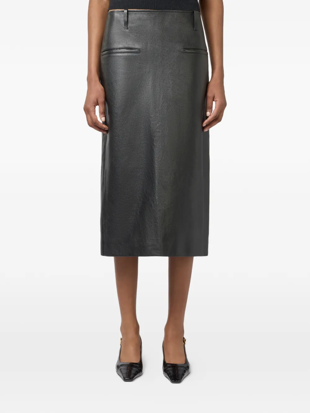  Tod's Falda De Piel Midi - Negro 