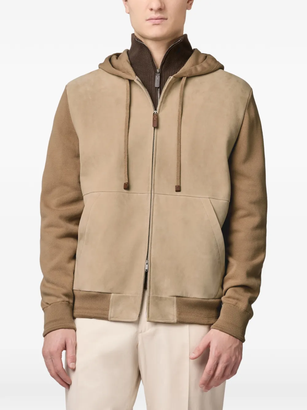 Tod's Hooded Zip-up Bomber Jacket in Neutrals, view 4