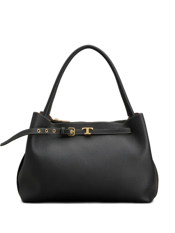 Tod's Small T Timeless Buckle Tote Bag in Black