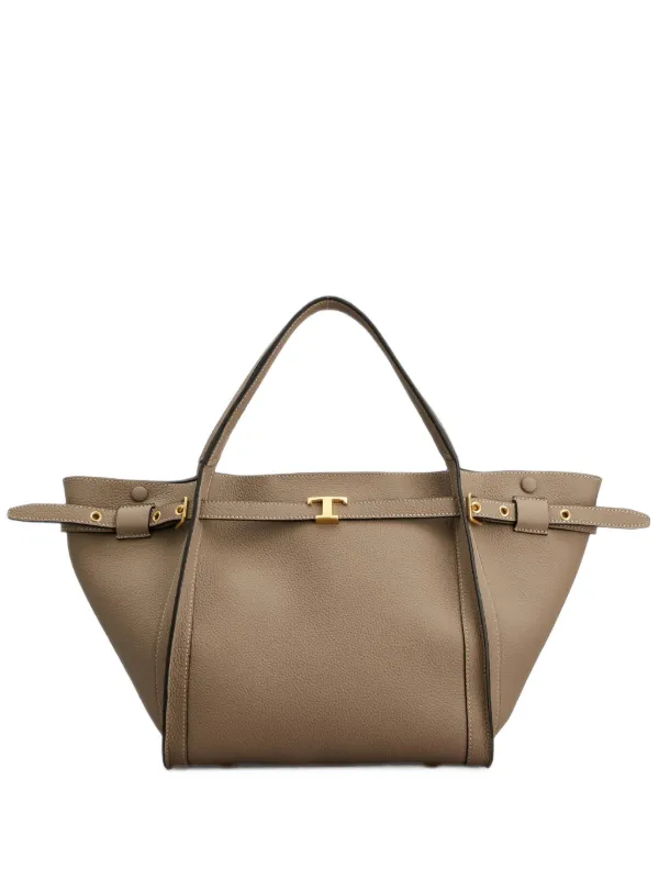 Tod's T Signature Shopping Bag in Leather Small in Neutrals