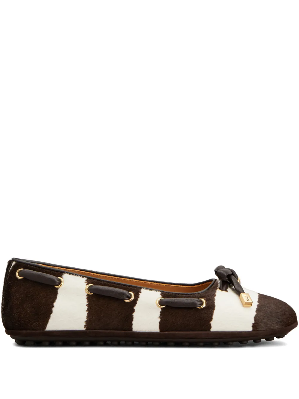 Tod's striped bow-detail ballet flats - Brown