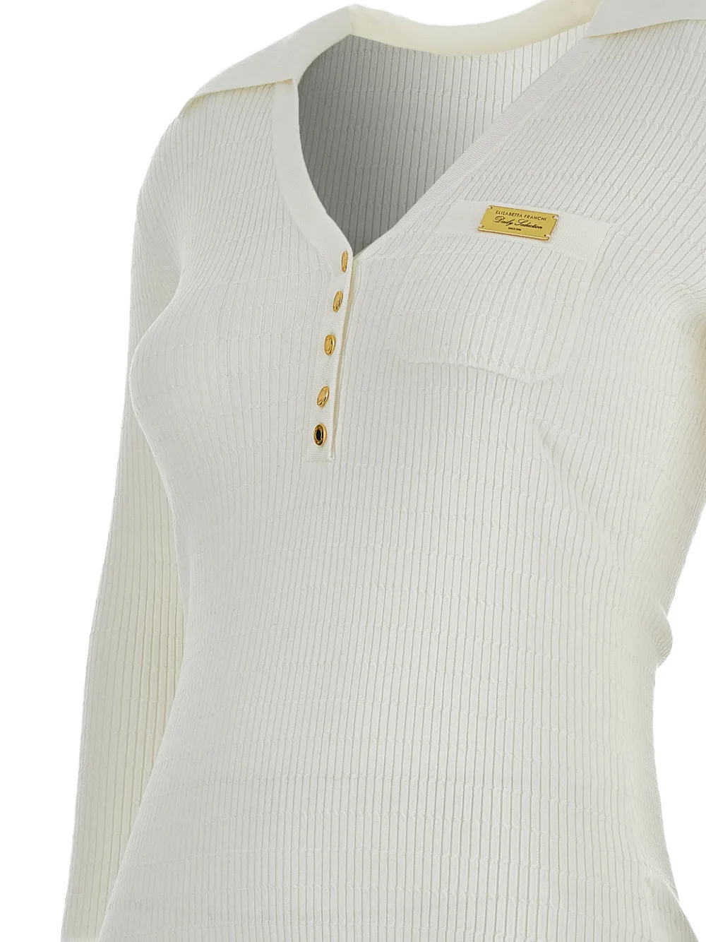 Elisabetta Franchi Gebreid poloshirt met gevlochten detail Wit
