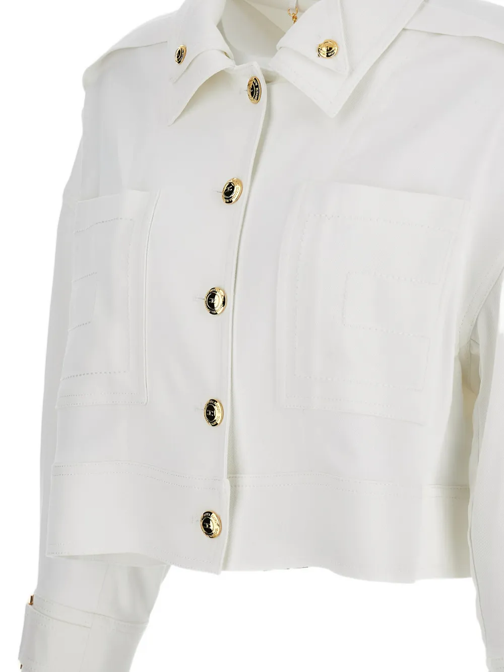  Elisabetta Franchi Gold Button Patch Pocket Jacket - White 