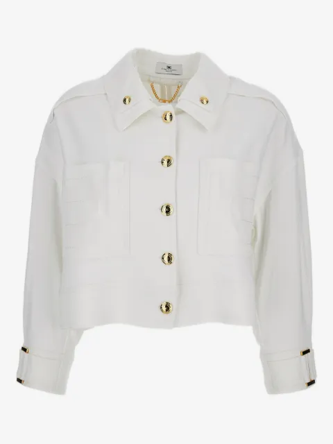 Elisabetta Franchi gabardine pea coat with jewel buttons