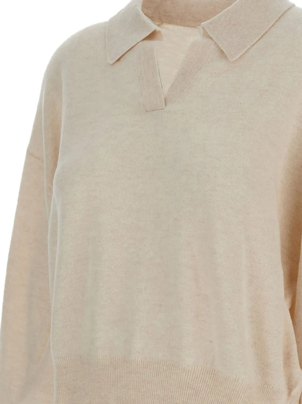 Lisa Yang Polo trui met geribbelde afwerking Beige