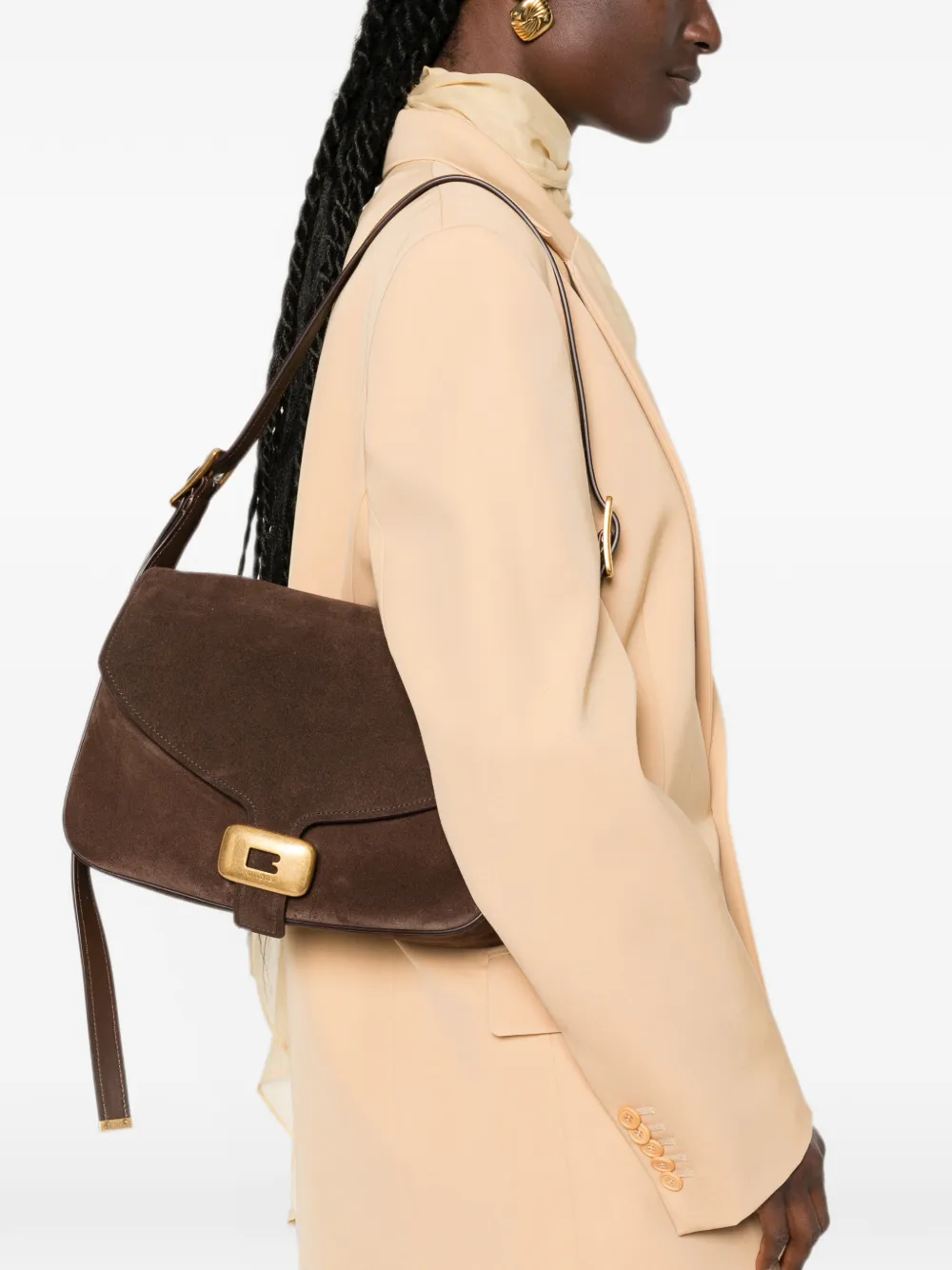 Balenciaga Medium Clicca suède schoudertas Bruin