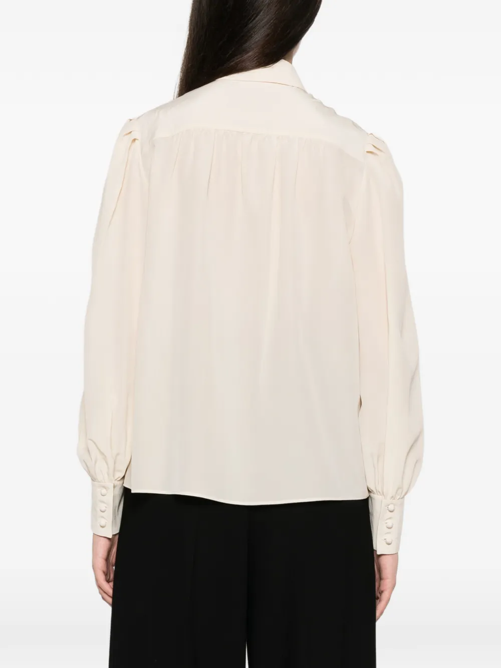 Valentino Garavani Blouse met geborduurde bloemen en geplooide mouwen Beige