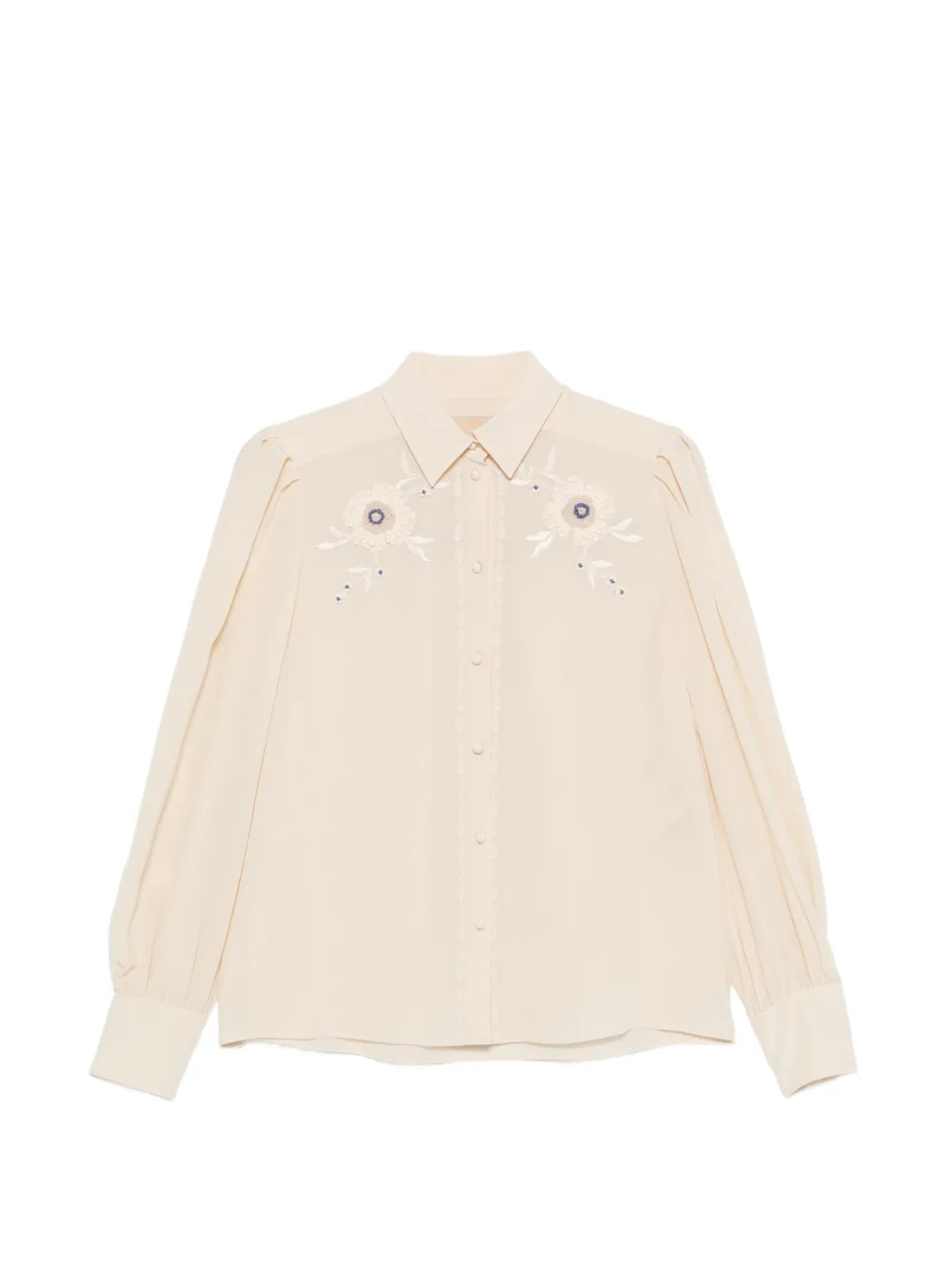 Valentino Garavani floral-embroidered pleated-sleeve blouse - Toni neutri