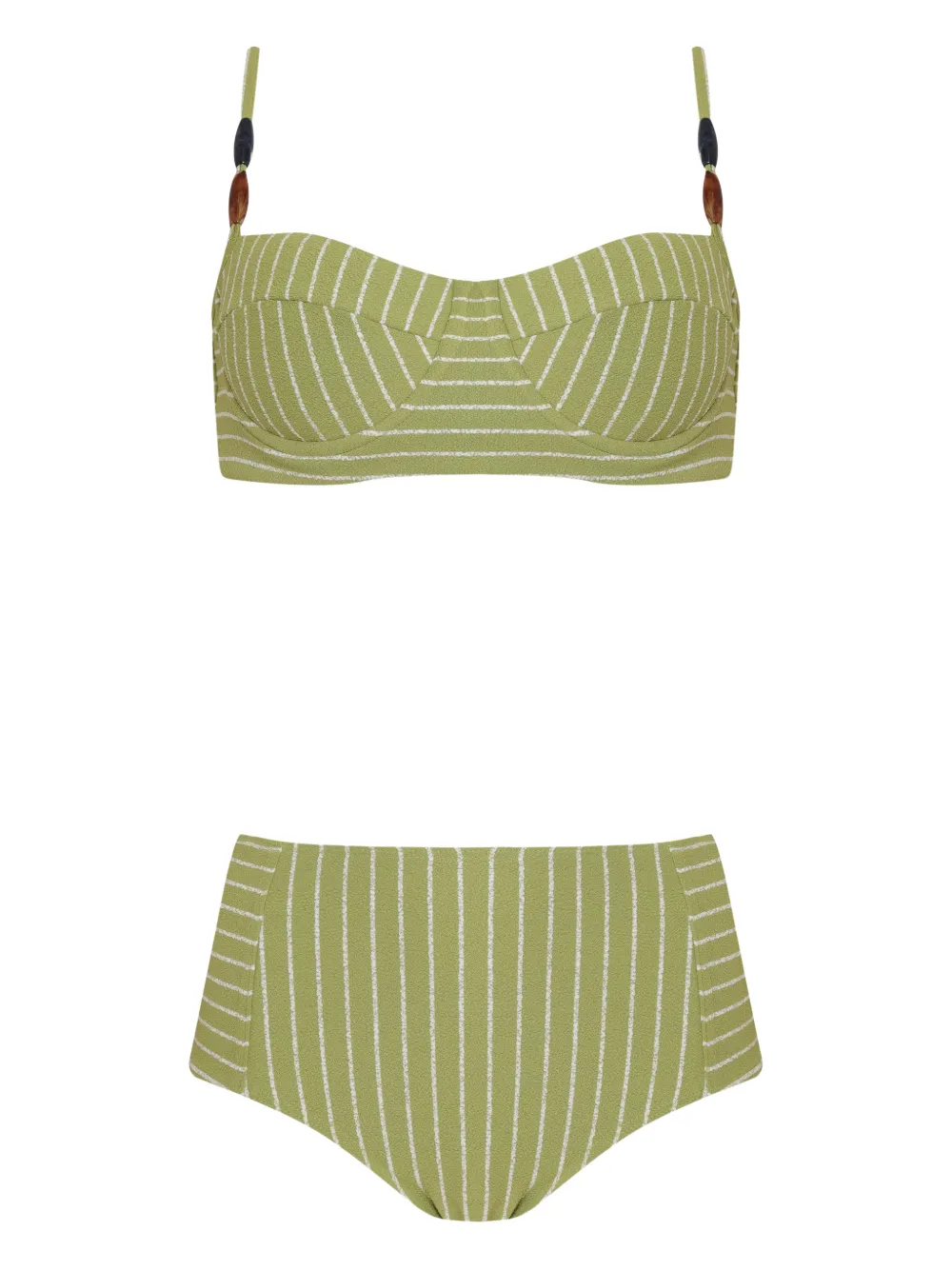 Brigitte beaded-strap striped bikini - Verde
