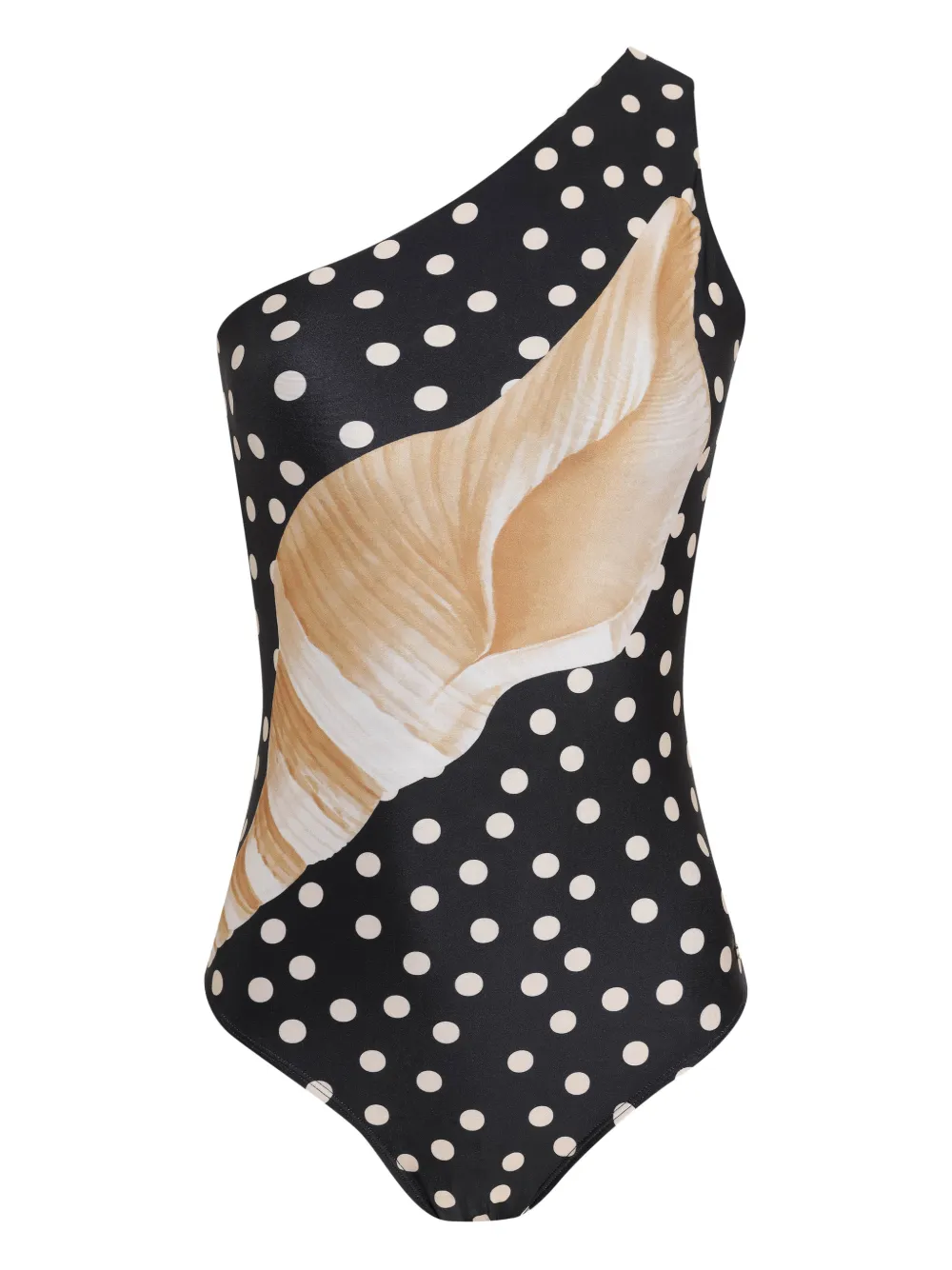 Brigitte seashell-motif one-shoulder swimsuit - Nero