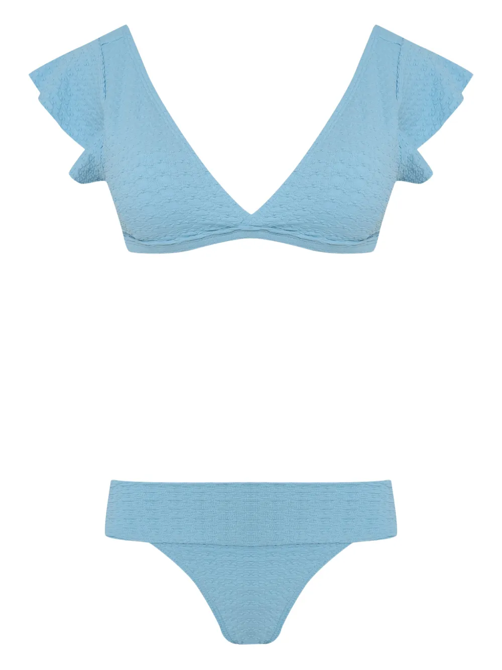Brigitte V-neck ruffled-sleeve bikini - Blu