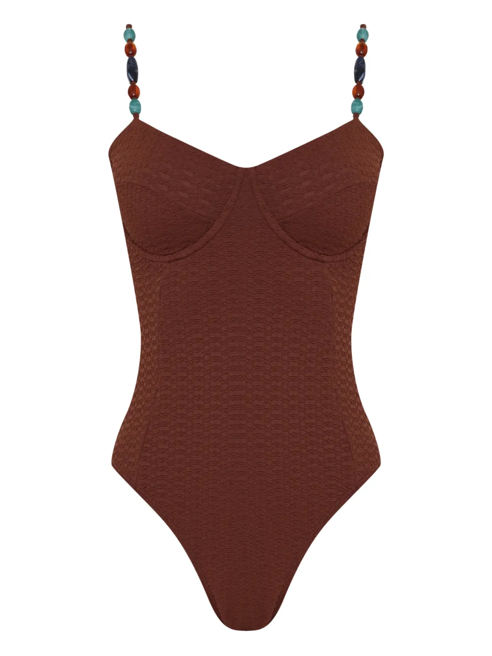 Brigitte beaded-strap textured swimsuit - Marrone
