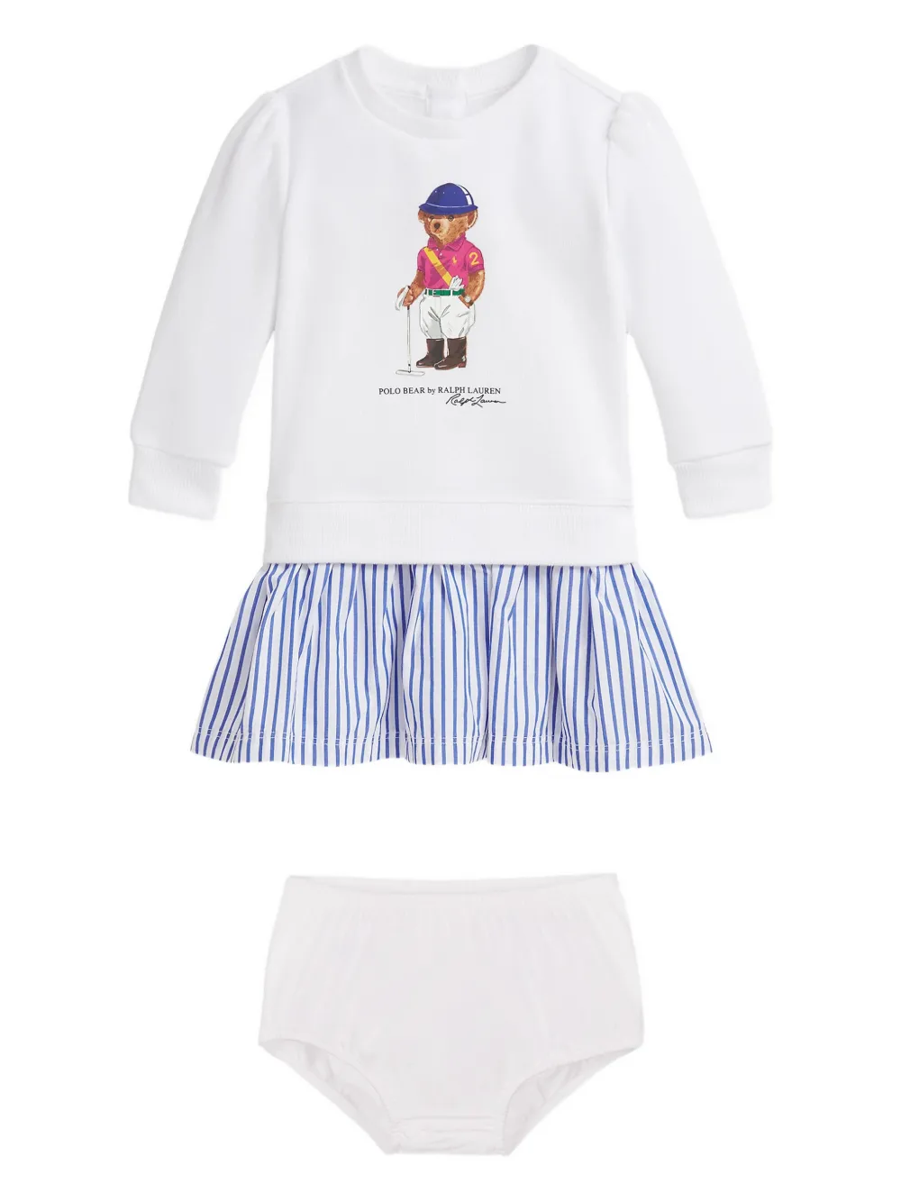 POLO RALPH LAUREN KIDS striped-detail dress set - White