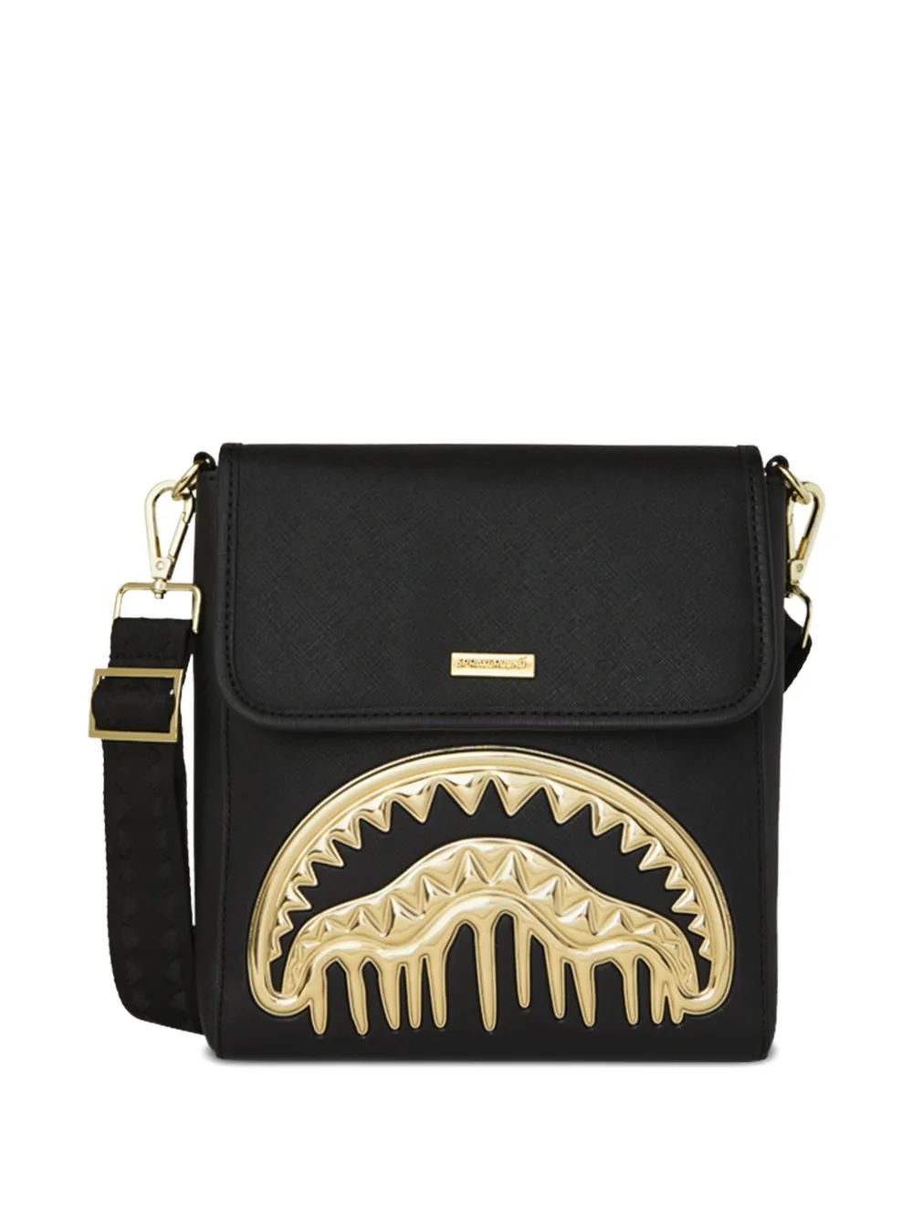 Sprayground Gold And Dangerous Shark-detail Messenger Bag In Black