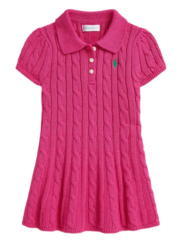 Ralph Lauren Girls Classic Cable Knit Dress in Pink 6 Yrs